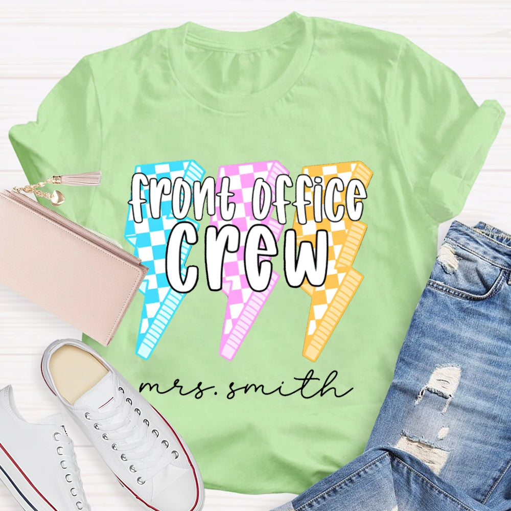 Personalized Name Front Office Crew Checkered Lightning T-shirt