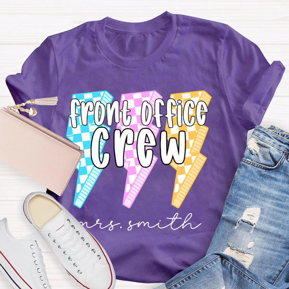 Personalized Name Front Office Crew Checkered Lightning T-shirt