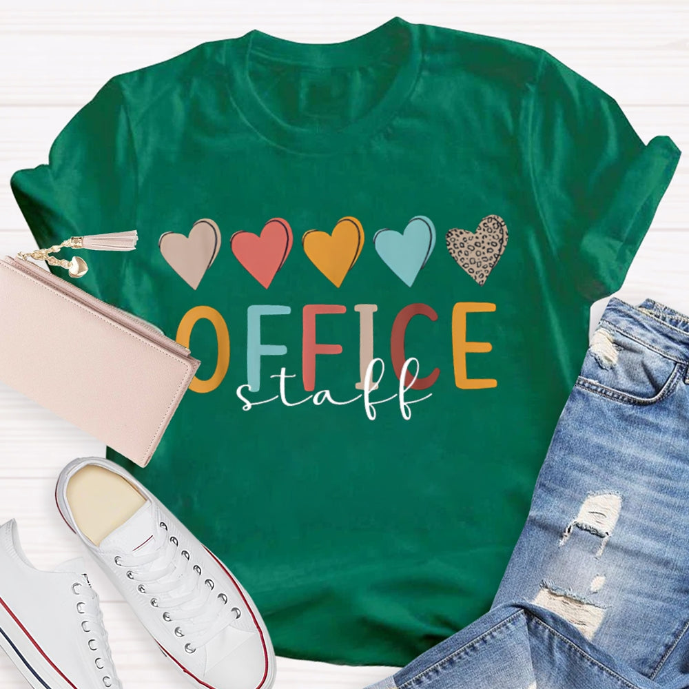 Office Staff Colorful Heart T-shirt