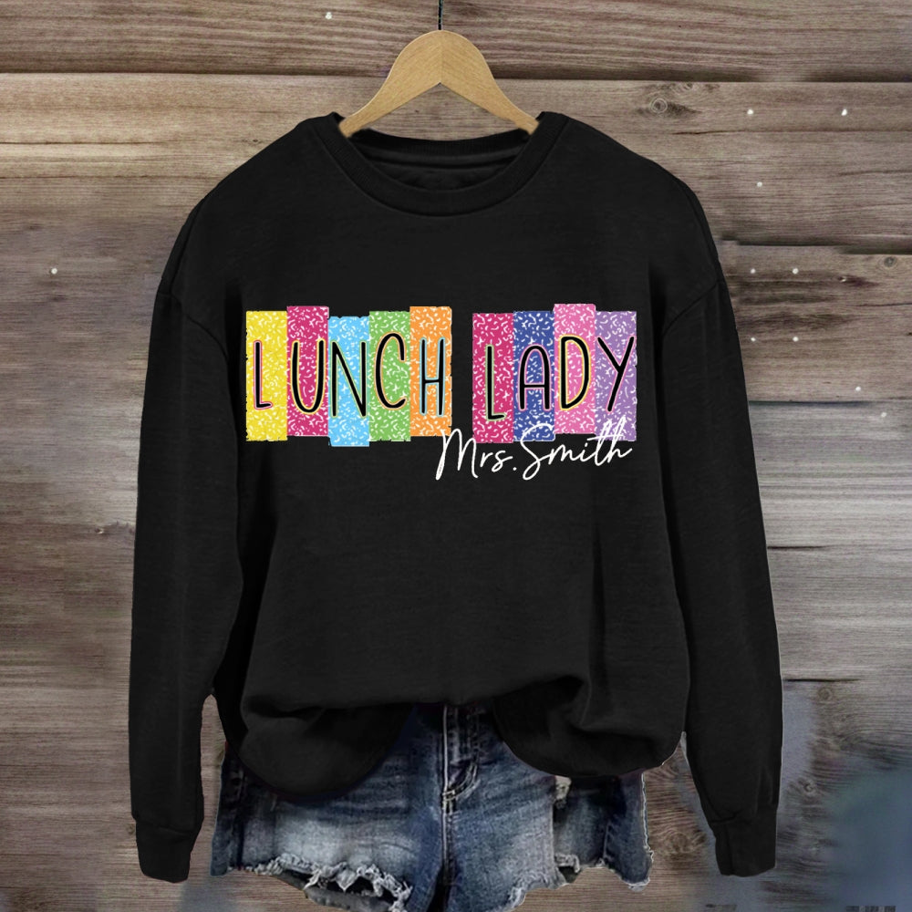 Personalized Name Lunch Lady Color Block Font sweatshirt