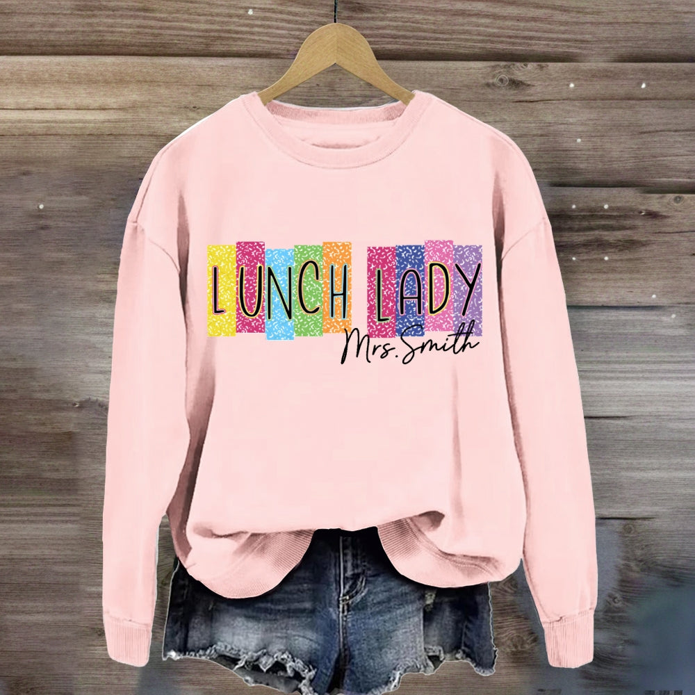 Personalized Name Lunch Lady Color Block Font sweatshirt