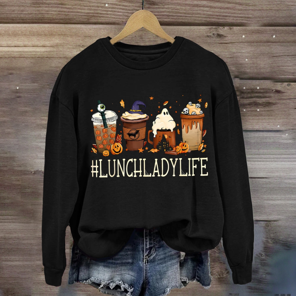 Lunch Lady Life Pumpkin Milk Tea Halloween sweatshirt
