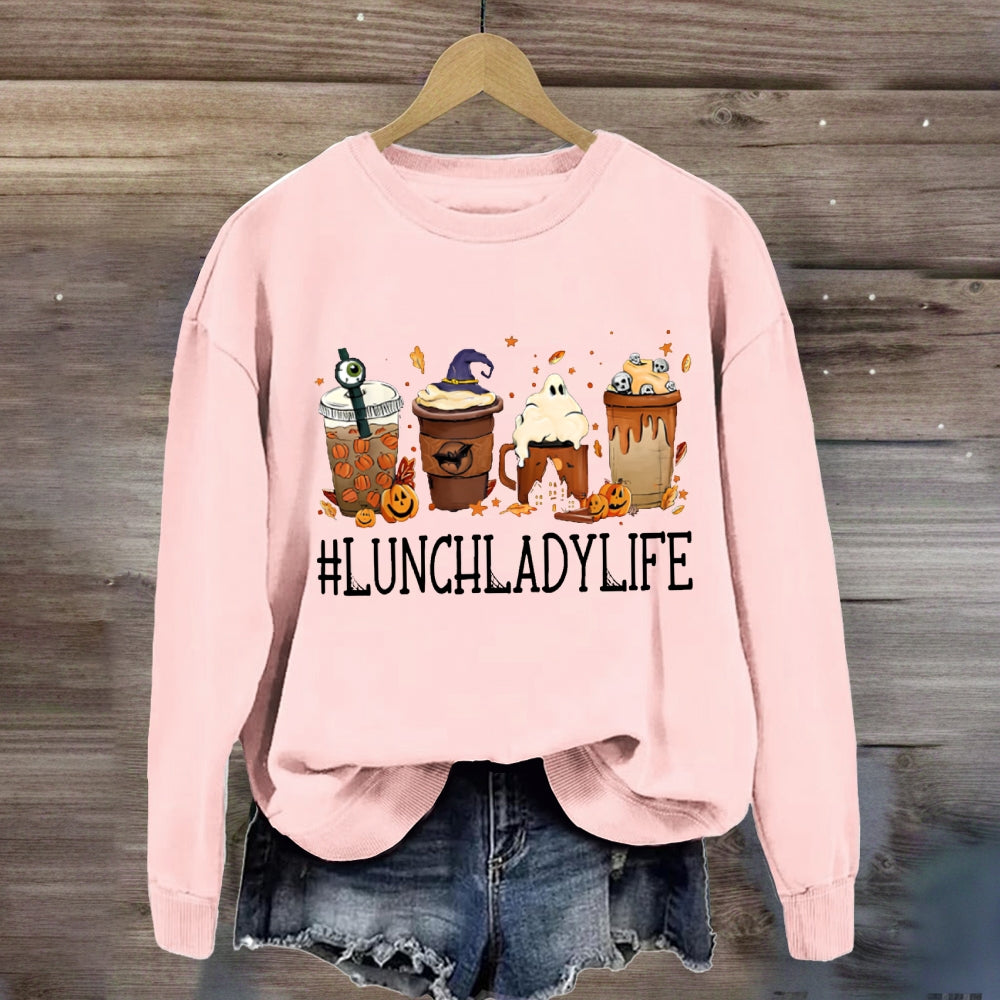 Lunch Lady Life Pumpkin Milk Tea Halloween sweatshirt