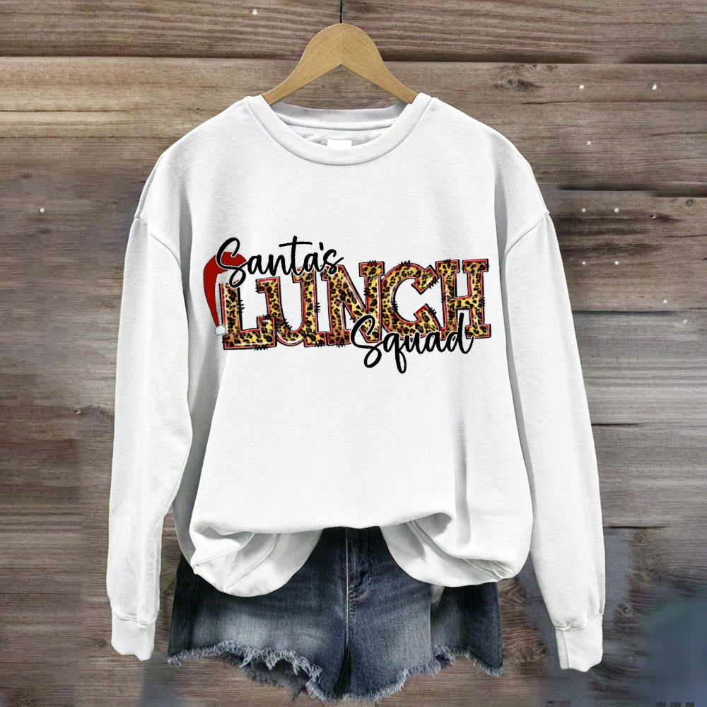Santa'S Lunch Squad Santa Hat Leopard Print Font sweatshirt
