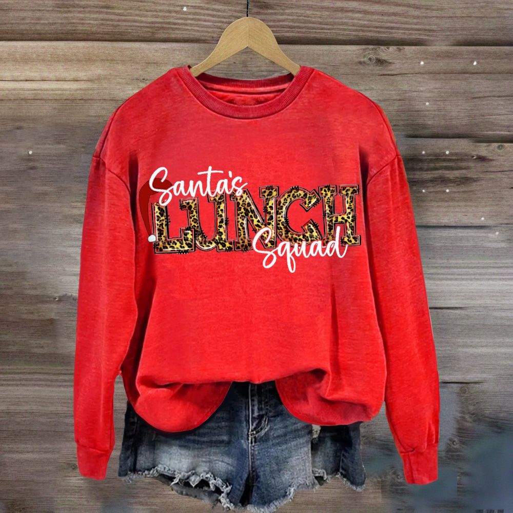 Santa'S Lunch Squad Santa Hat Leopard Print Font sweatshirt