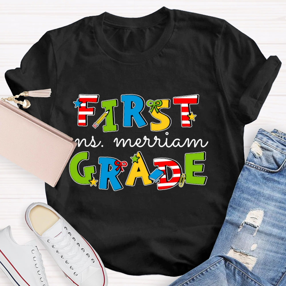 Personalized Name And Grade 1st Grade Colored Stars T-shirt