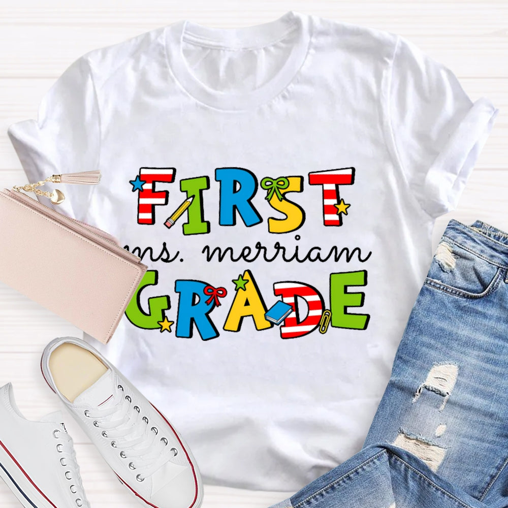 Personalized Name And Grade 1st Grade Colored Stars T-shirt