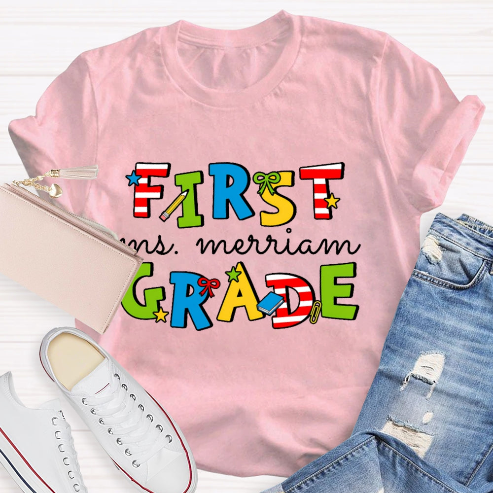 Personalized Name And Grade 1st Grade Colored Stars T-shirt
