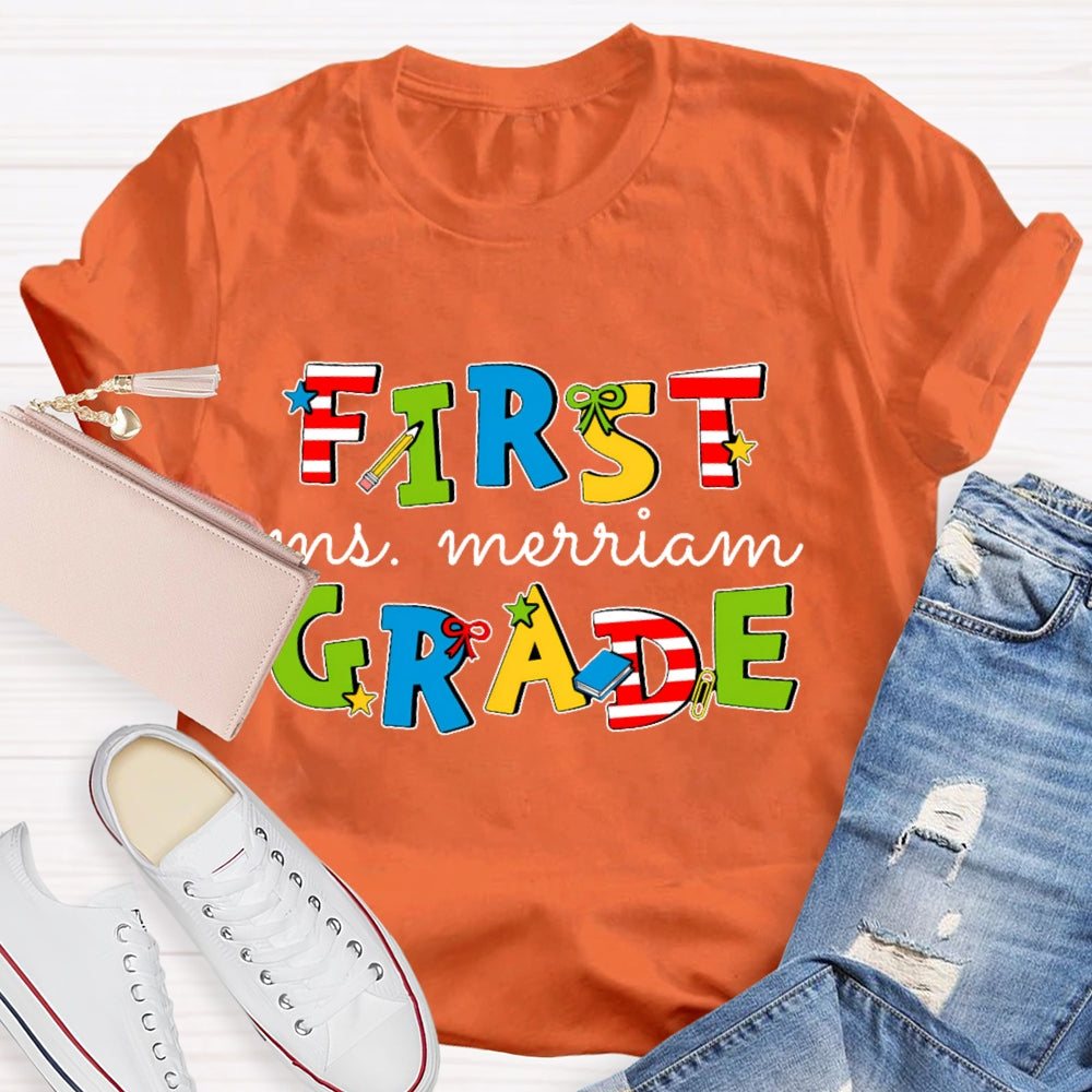 Personalized Name And Grade 1st Grade Colored Stars T-shirt