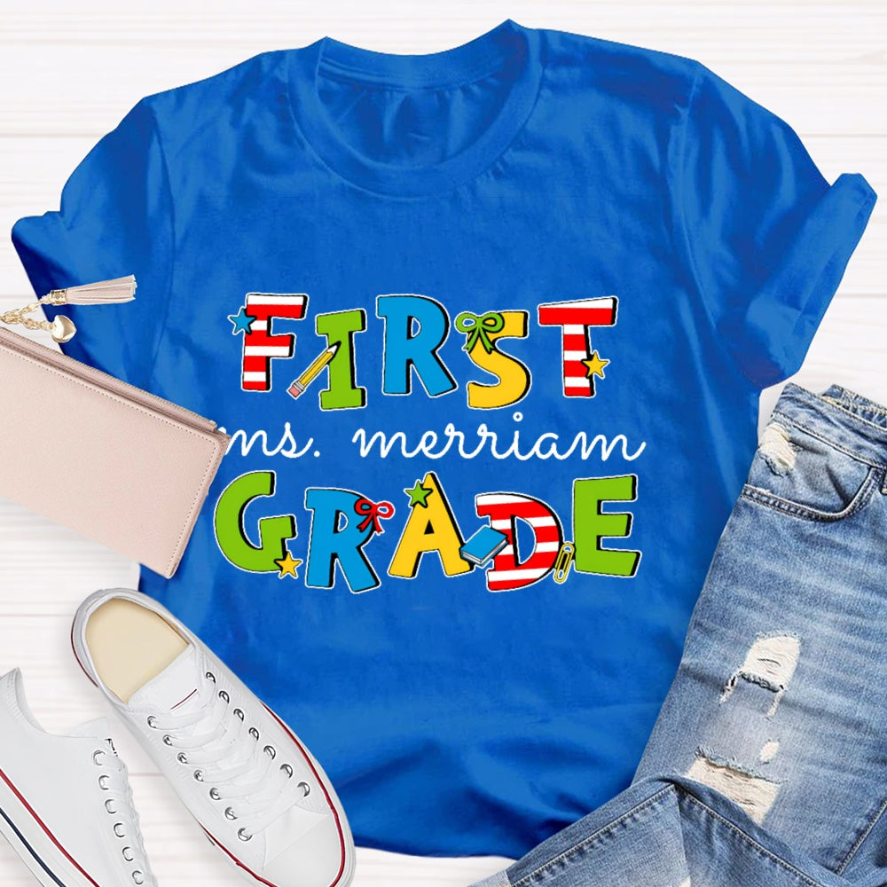 Personalized Name And Grade 1st Grade Colored Stars T-shirt