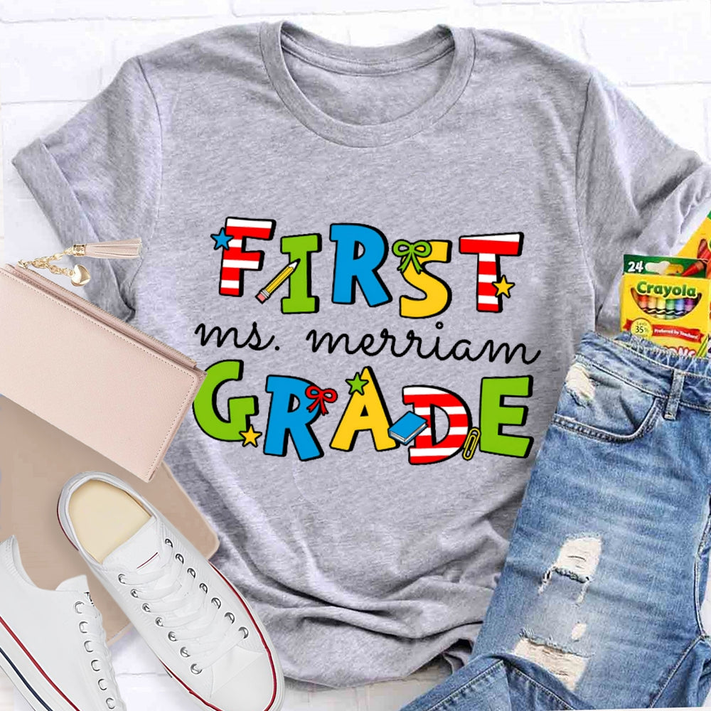 Personalized Name And Grade 1st Grade Colored Stars T-shirt