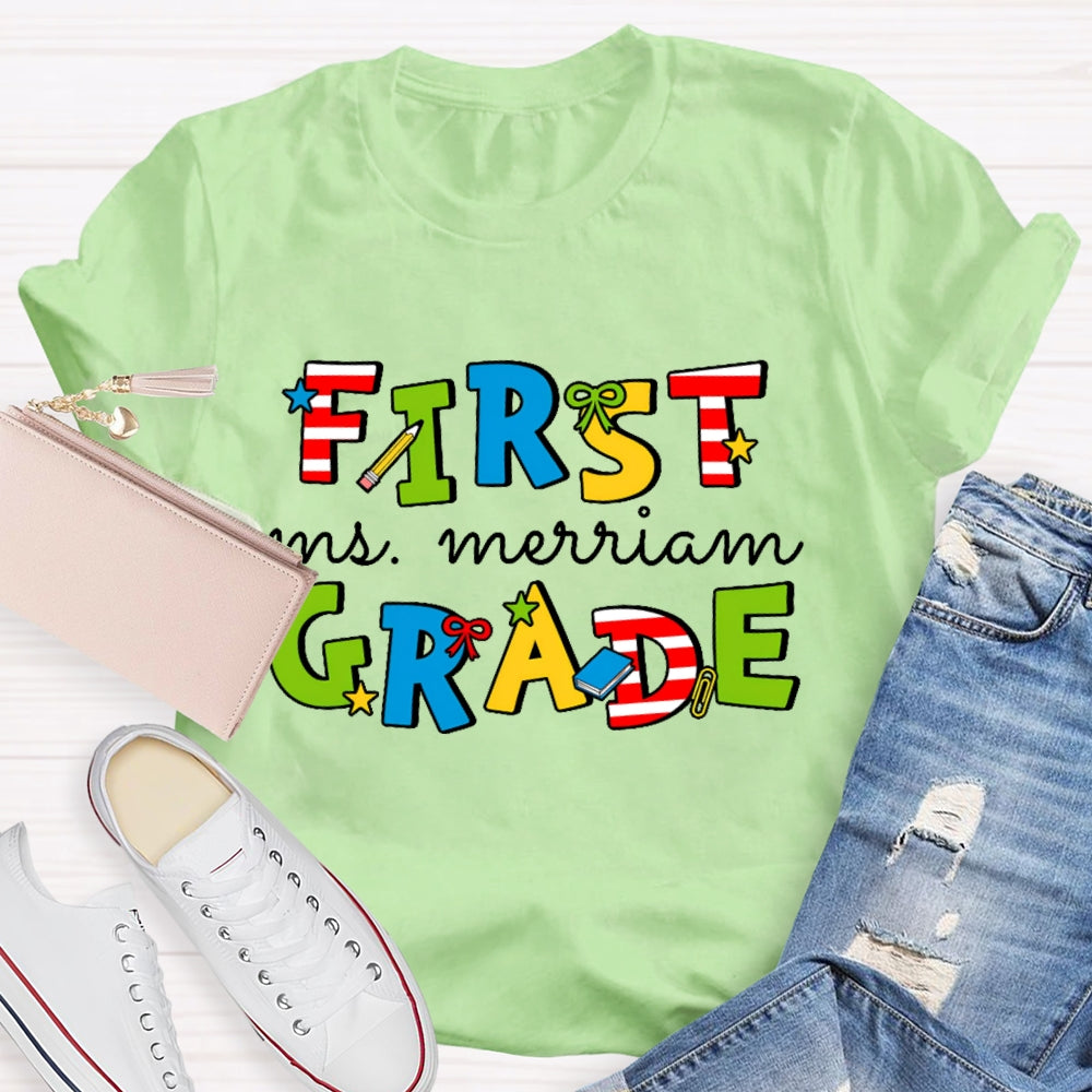 Personalized Name And Grade 1st Grade Colored Stars T-shirt