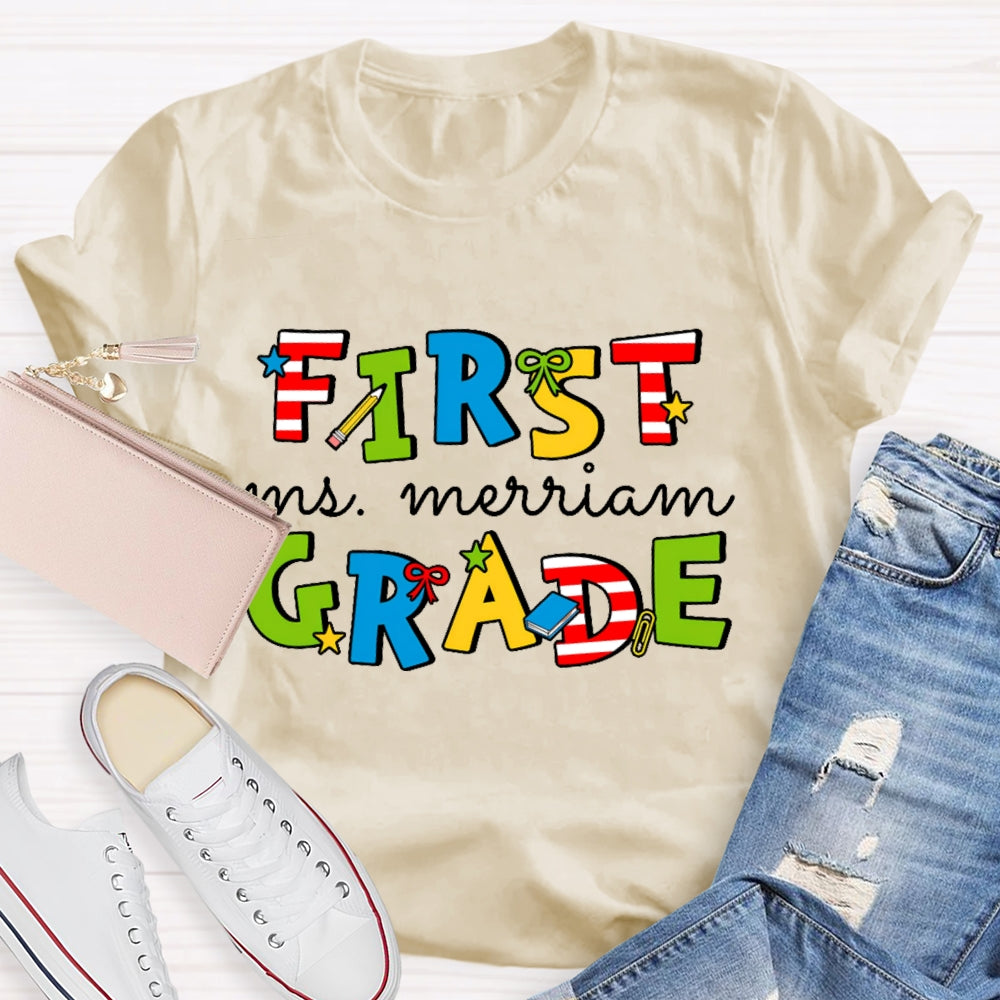 Personalized Name And Grade 1st Grade Colored Stars T-shirt