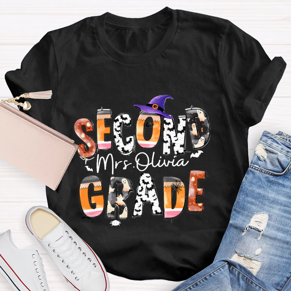 Personalized Grade And Name Halloween Ghost Spider Print T-Shirt
