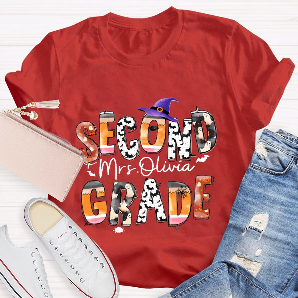 Personalized Grade And Name Halloween Ghost Spider Print T-Shirt