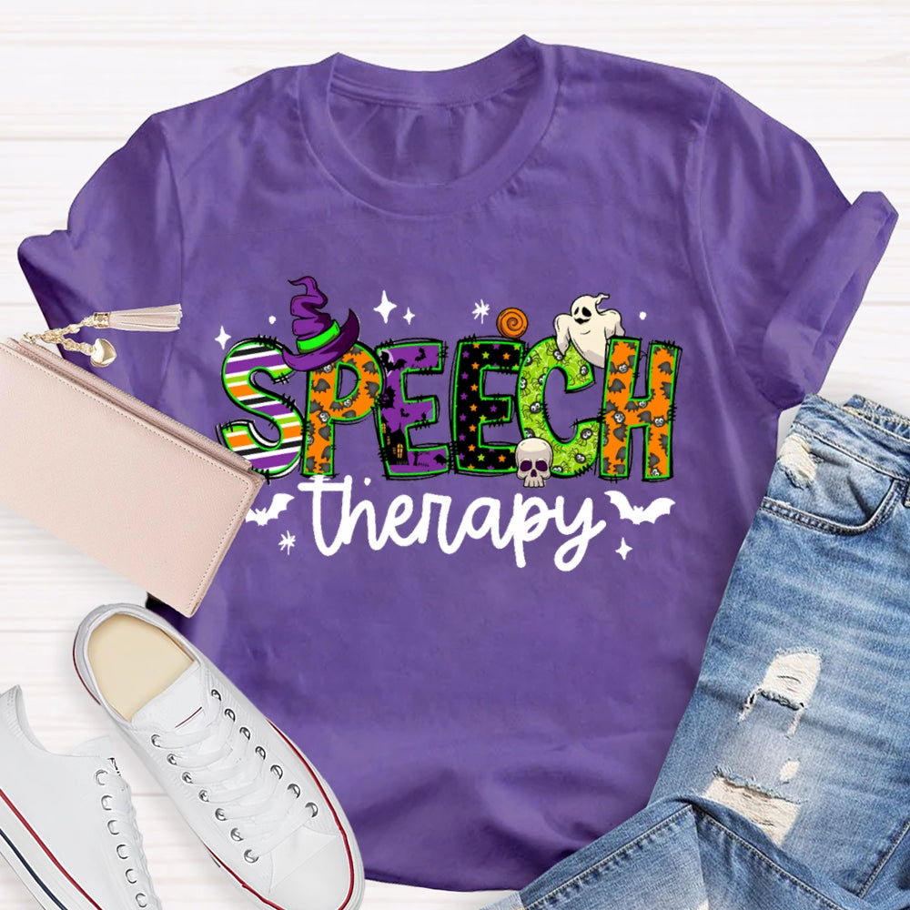 Speech Therapy Colorful Fonts And Ghosts Halloween T-shirt