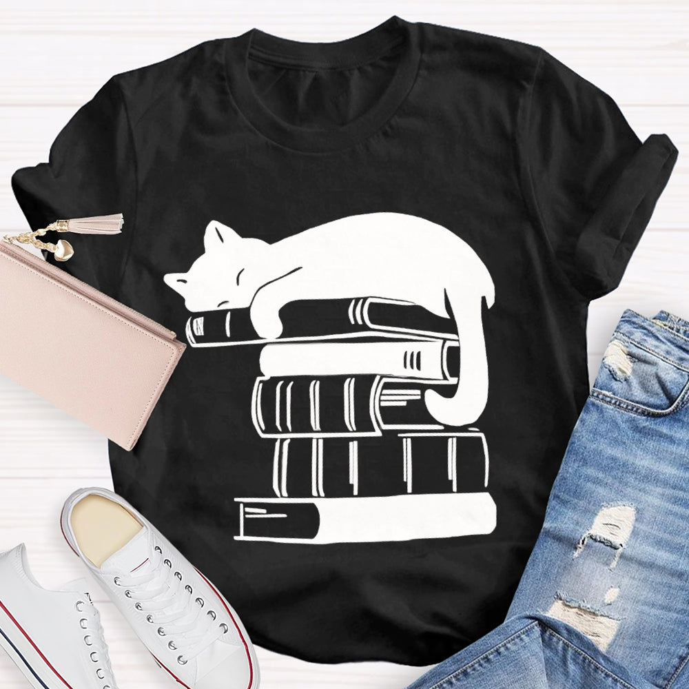Fall In Love With Reading Kitten Lying On A Book T-shirt