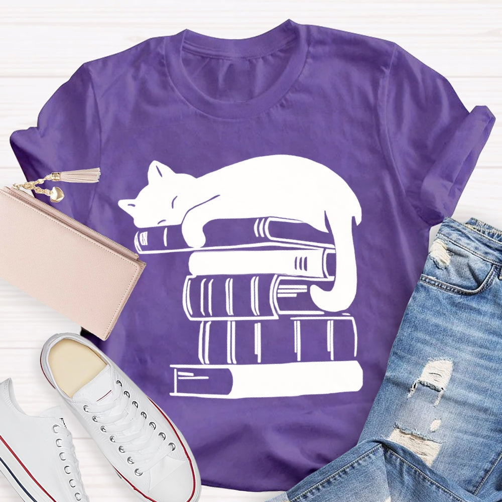 Fall In Love With Reading Kitten Lying On A Book T-shirt