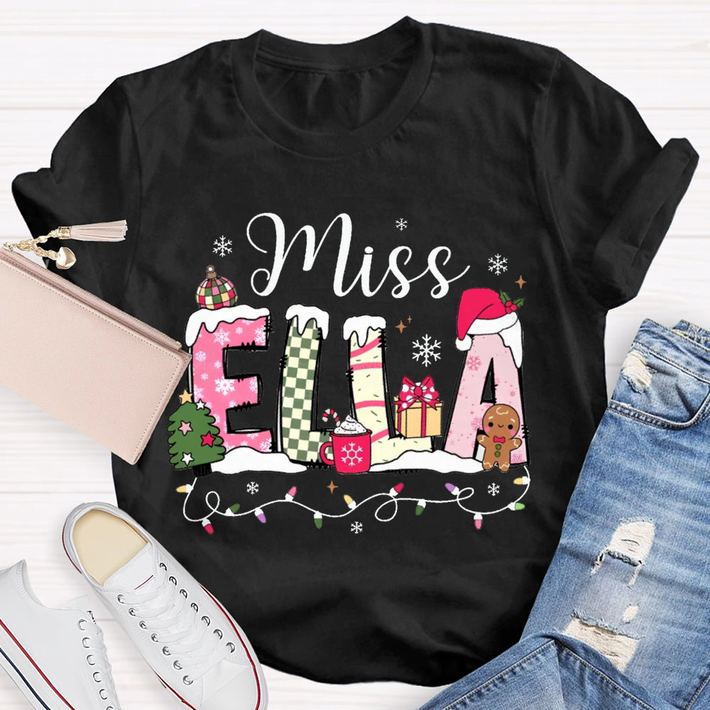Personalized Name Christmas Fonts And Christmas Lights Christmas T-shirt