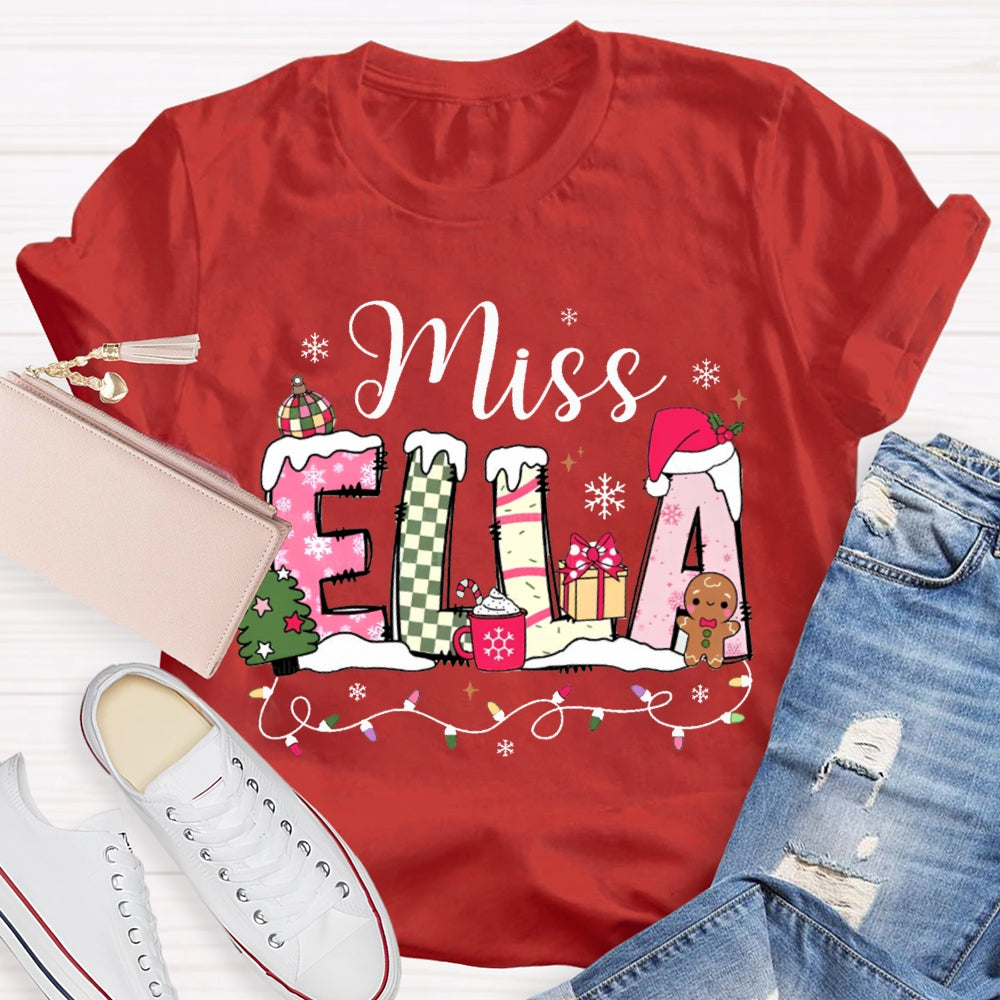 Personalized Name Christmas Fonts And Christmas Lights Christmas T-shirt