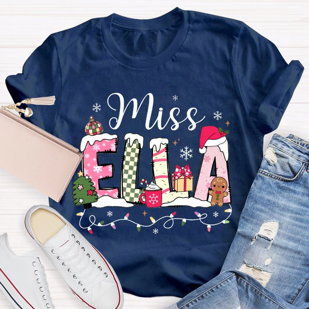 Personalized Name Christmas Fonts And Christmas Lights Christmas T-shirt