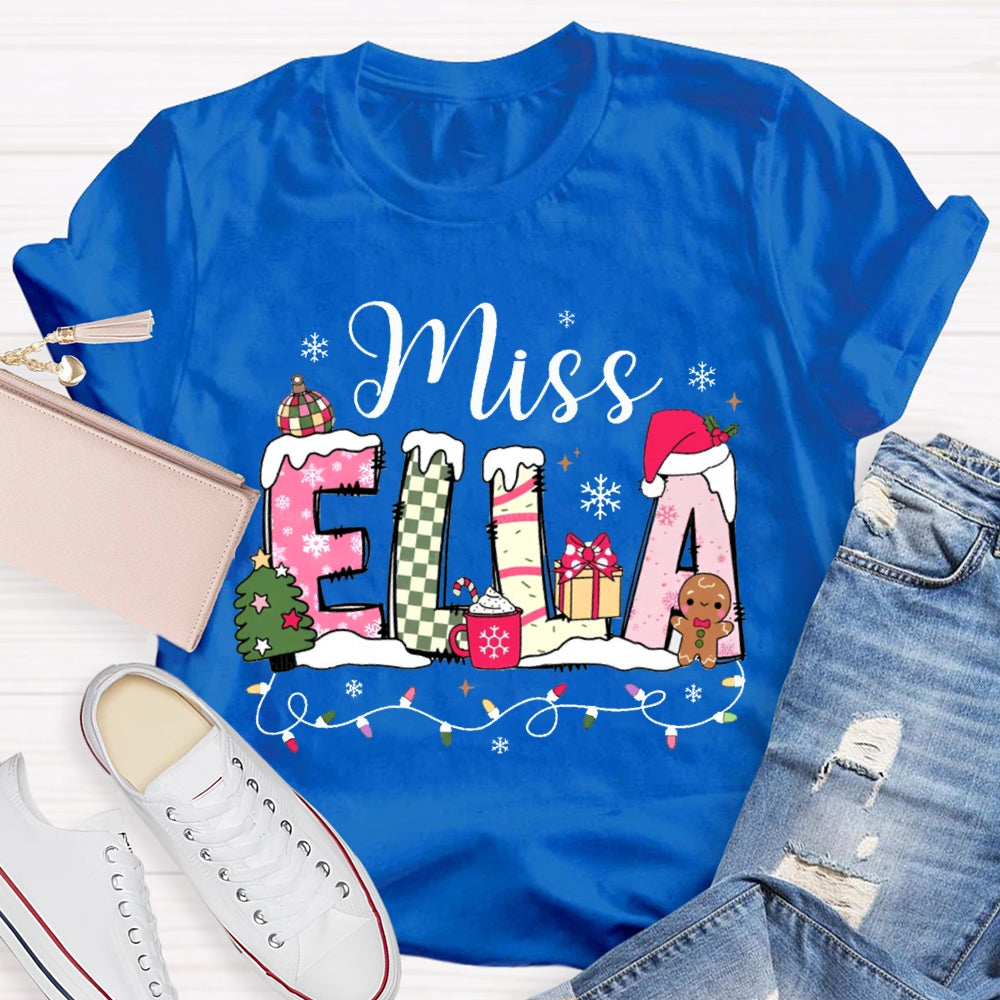 Personalized Name Christmas Fonts And Christmas Lights Christmas T-shirt