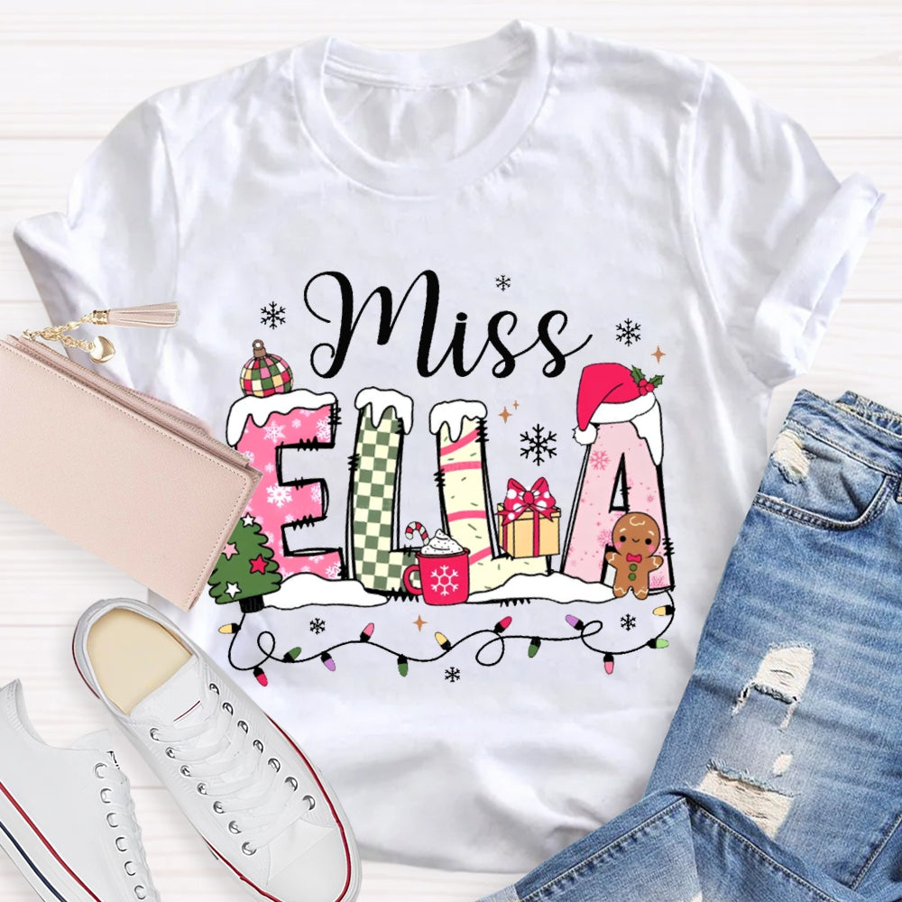 Personalized Name Christmas Fonts And Christmas Lights Christmas T-shirt