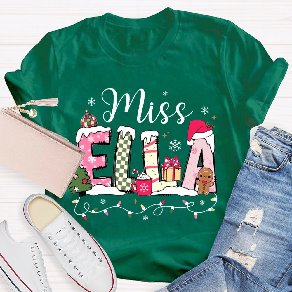 Personalized Name Christmas Fonts And Christmas Lights Christmas T-shirt