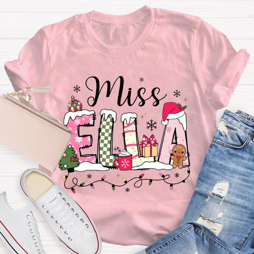 Personalized Name Christmas Fonts And Christmas Lights Christmas T-shirt