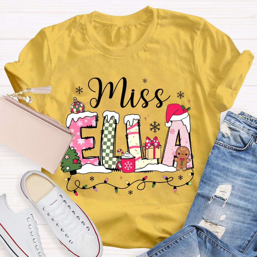Personalized Name Christmas Fonts And Christmas Lights Christmas T-shirt