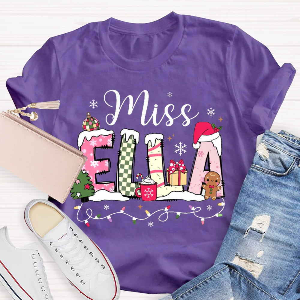 Personalized Name Christmas Fonts And Christmas Lights Christmas T-shirt