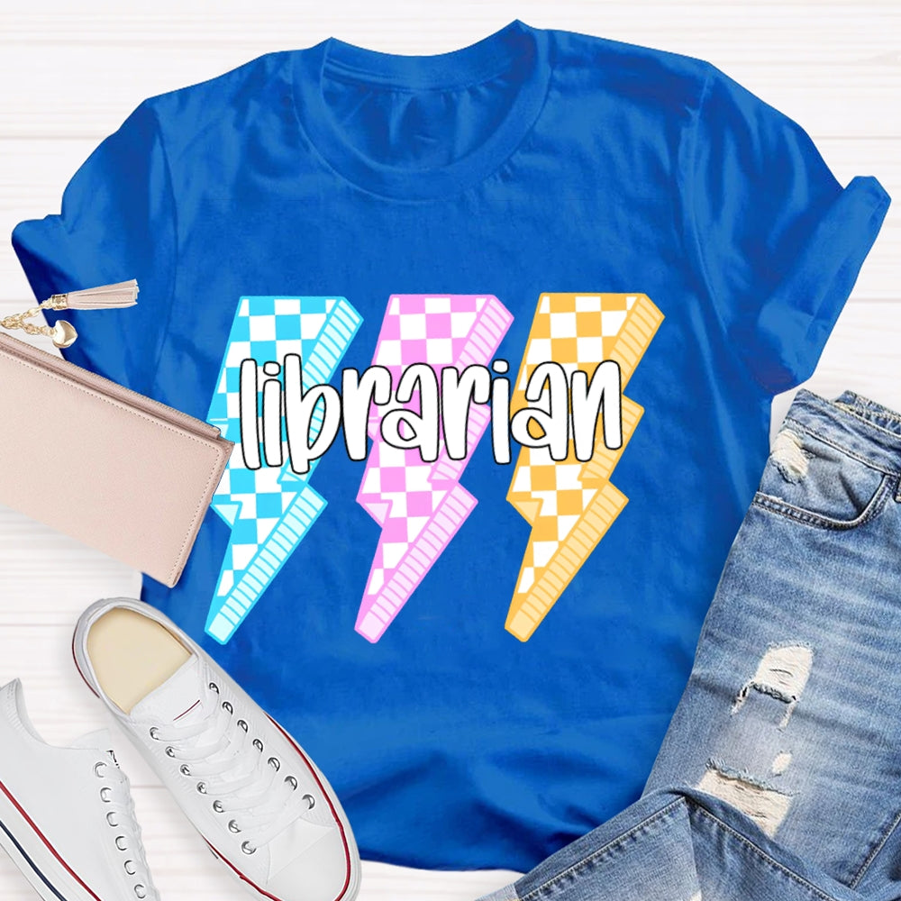 Librarian Colorful Checkered Lightning Print T-shirt