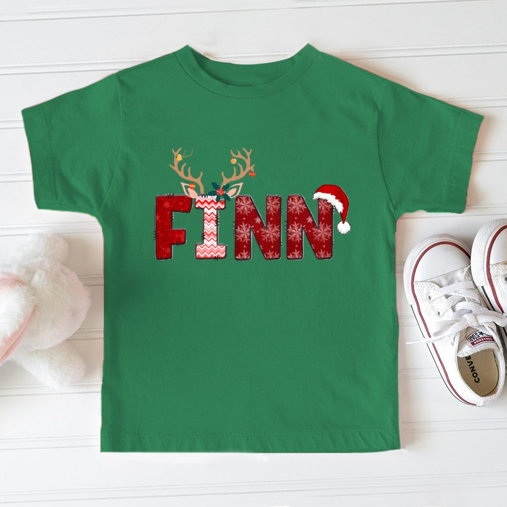 Personalized Name Snowflakes Antlers Christmas Toddler T-shirts