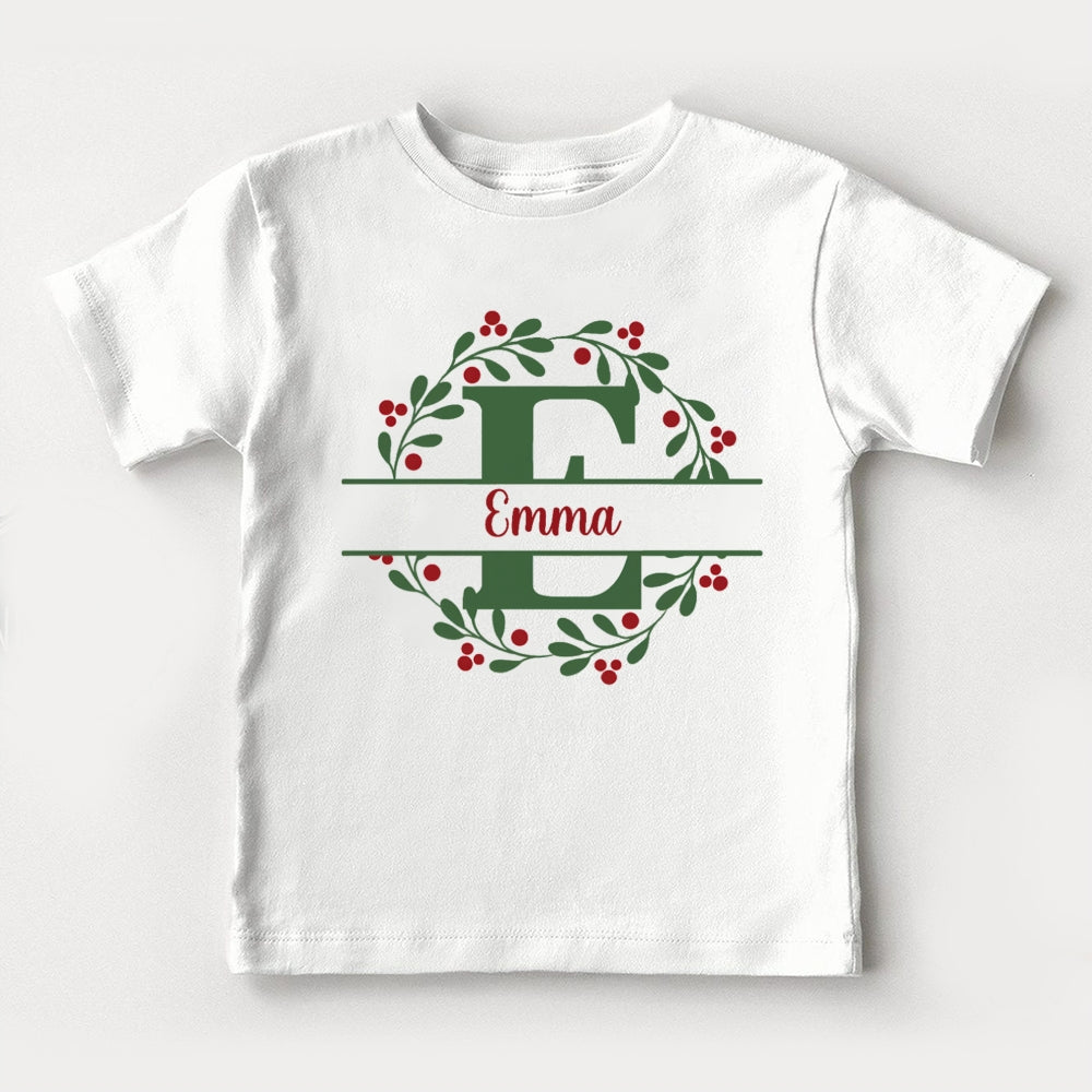 Personalized Name Christmas Wreath Toddler T-shirts