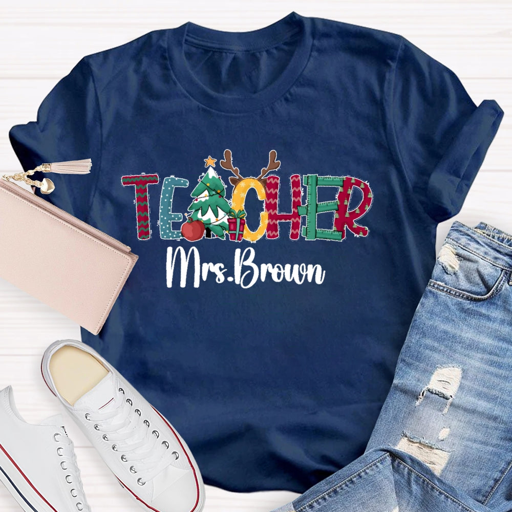Personalized Name Teacher Christmas Letters T-shirt