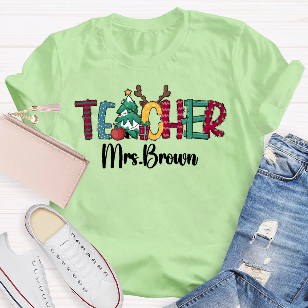 Personalized Name Teacher Christmas Letters T-shirt