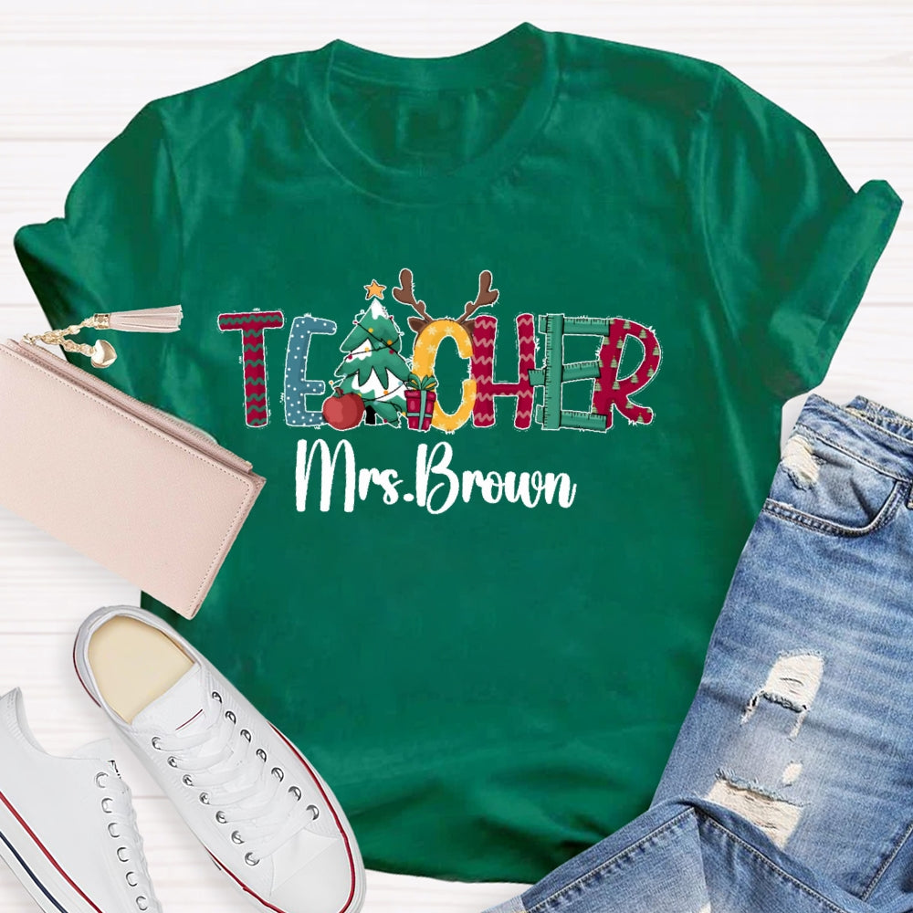 Personalized Name Teacher Christmas Letters T-shirt