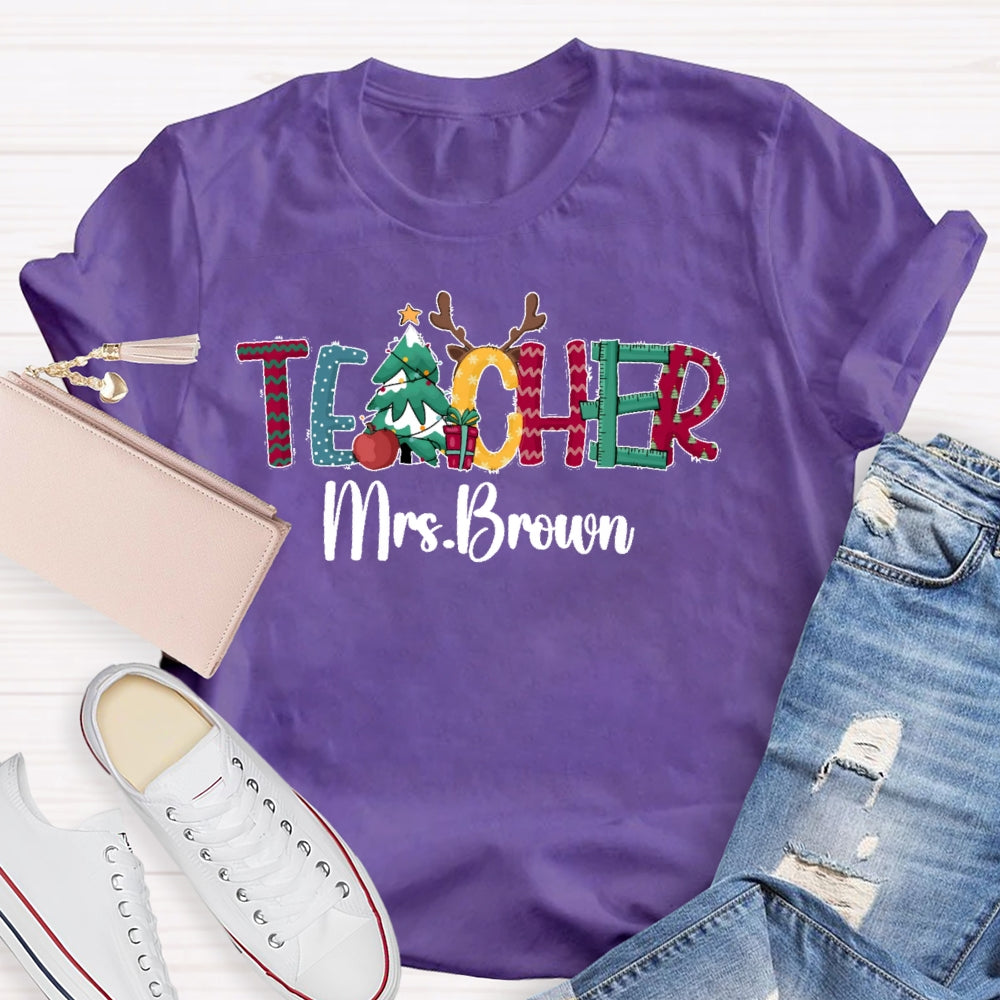 Personalized Name Teacher Christmas Letters T-shirt