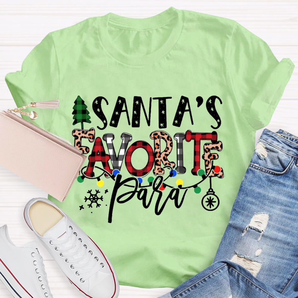 Santa'S Favorite Para Christmas Tree And Leopard Print Font T-shirt