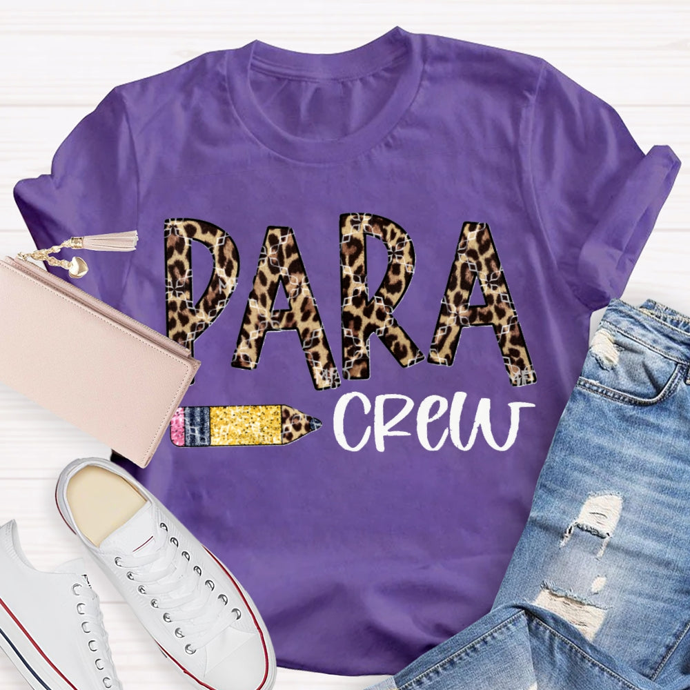 Para Crew Paraprofessional Leopard Print Font T-shirt