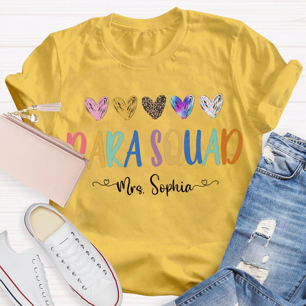 Personalized Name Para Squad Colorful Hearts And Fonts T-shirt