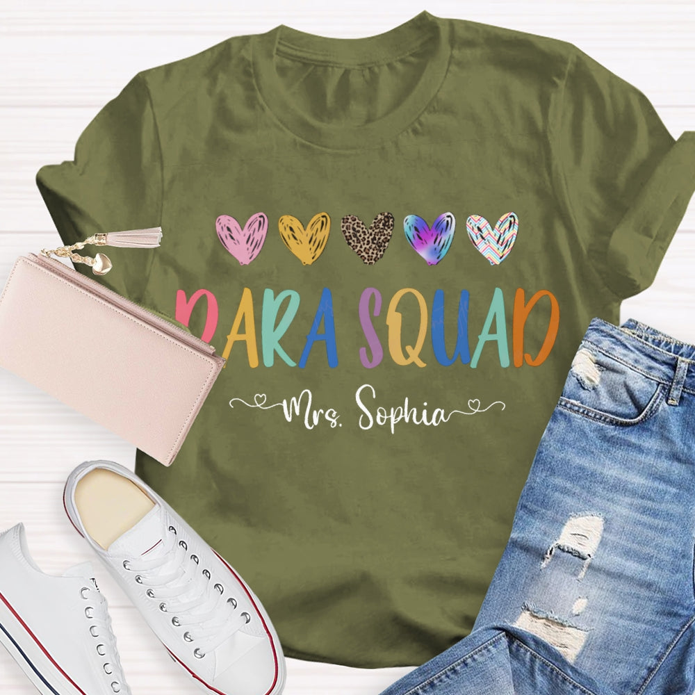 Personalized Name Para Squad Colorful Hearts And Fonts T-shirt