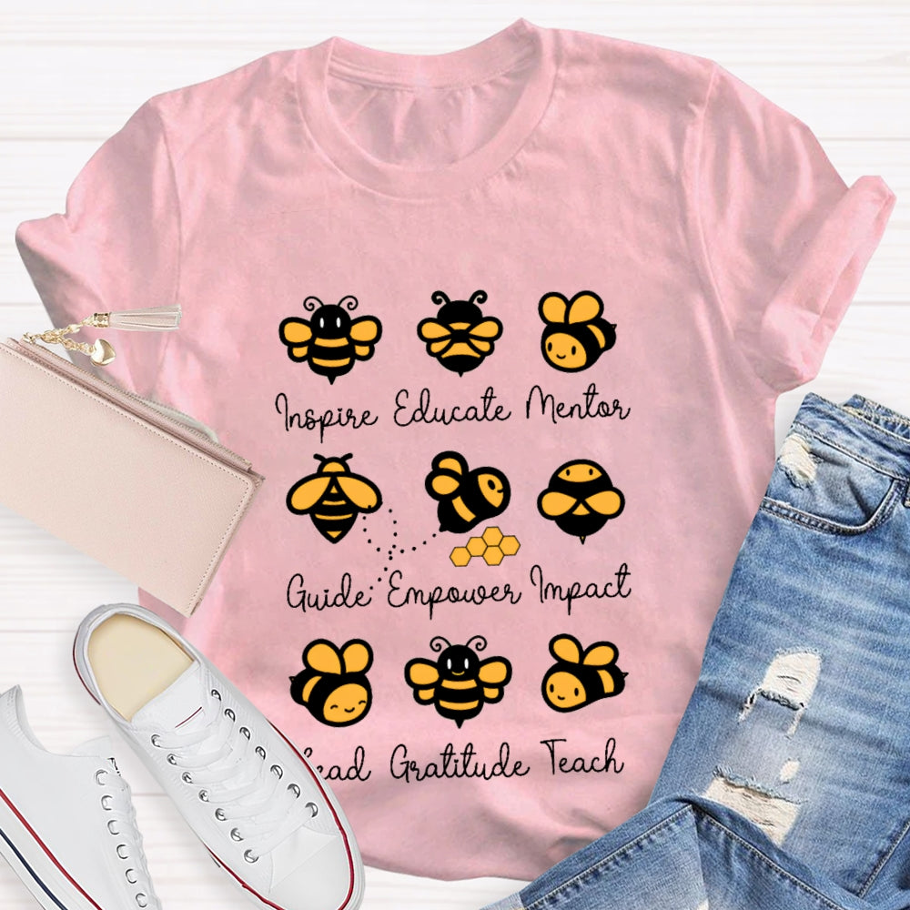 Inspire Educate Mentor Guide Empower Impact Lead Gratitude Teach Teacherlife T-shirt