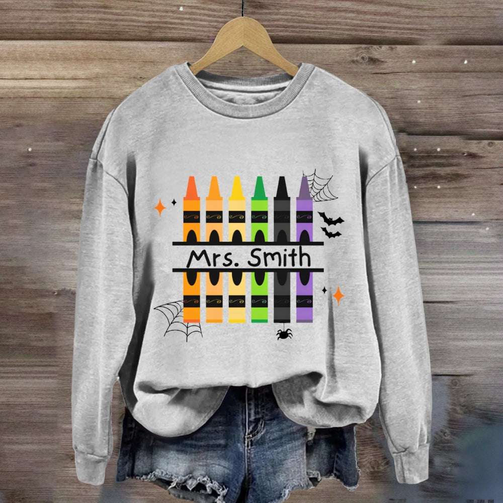 Personalized Name Colored Pens Halloween Sweatshirt