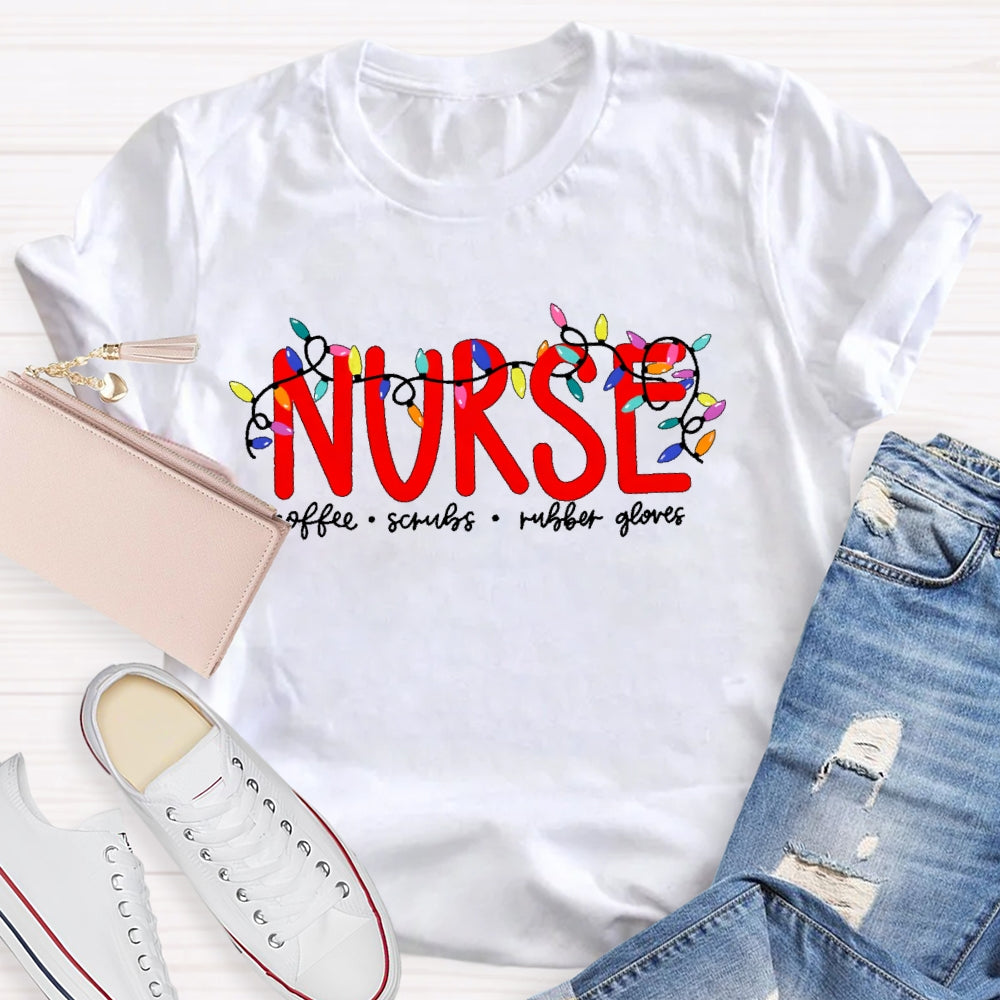 Nurse Christmas Coffee Scrubs Rubber Gloves  T-shirt