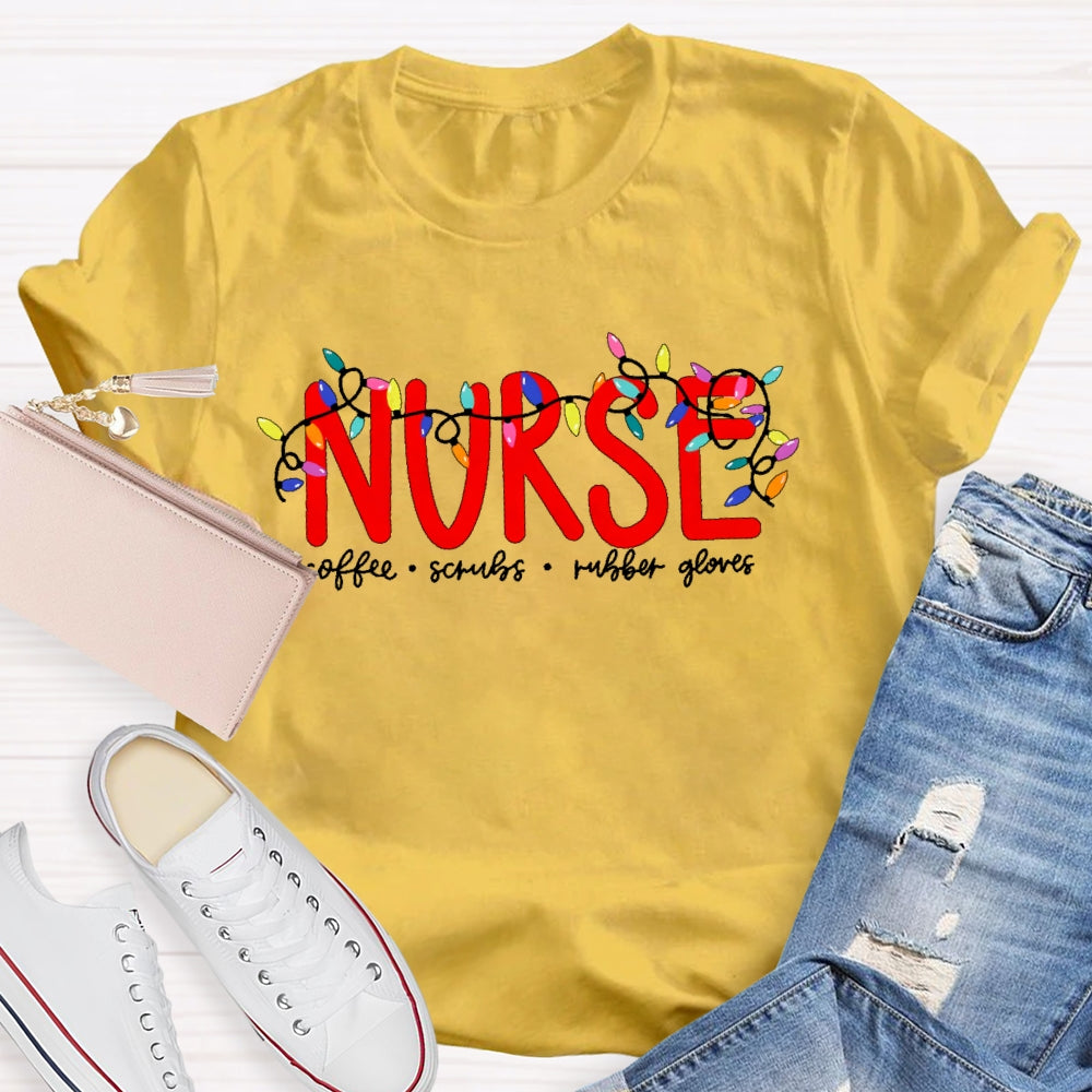 Nurse Christmas Coffee Scrubs Rubber Gloves  T-shirt