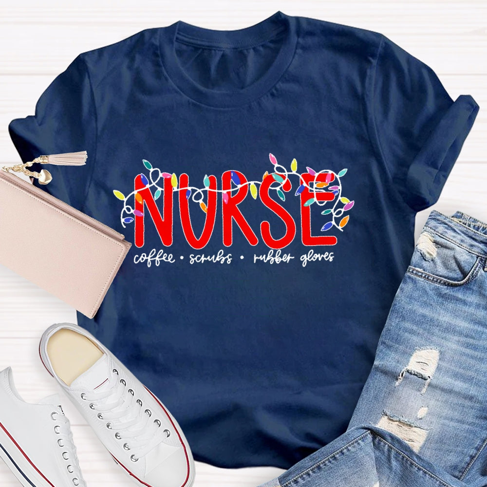 Nurse Christmas Coffee Scrubs Rubber Gloves  T-shirt