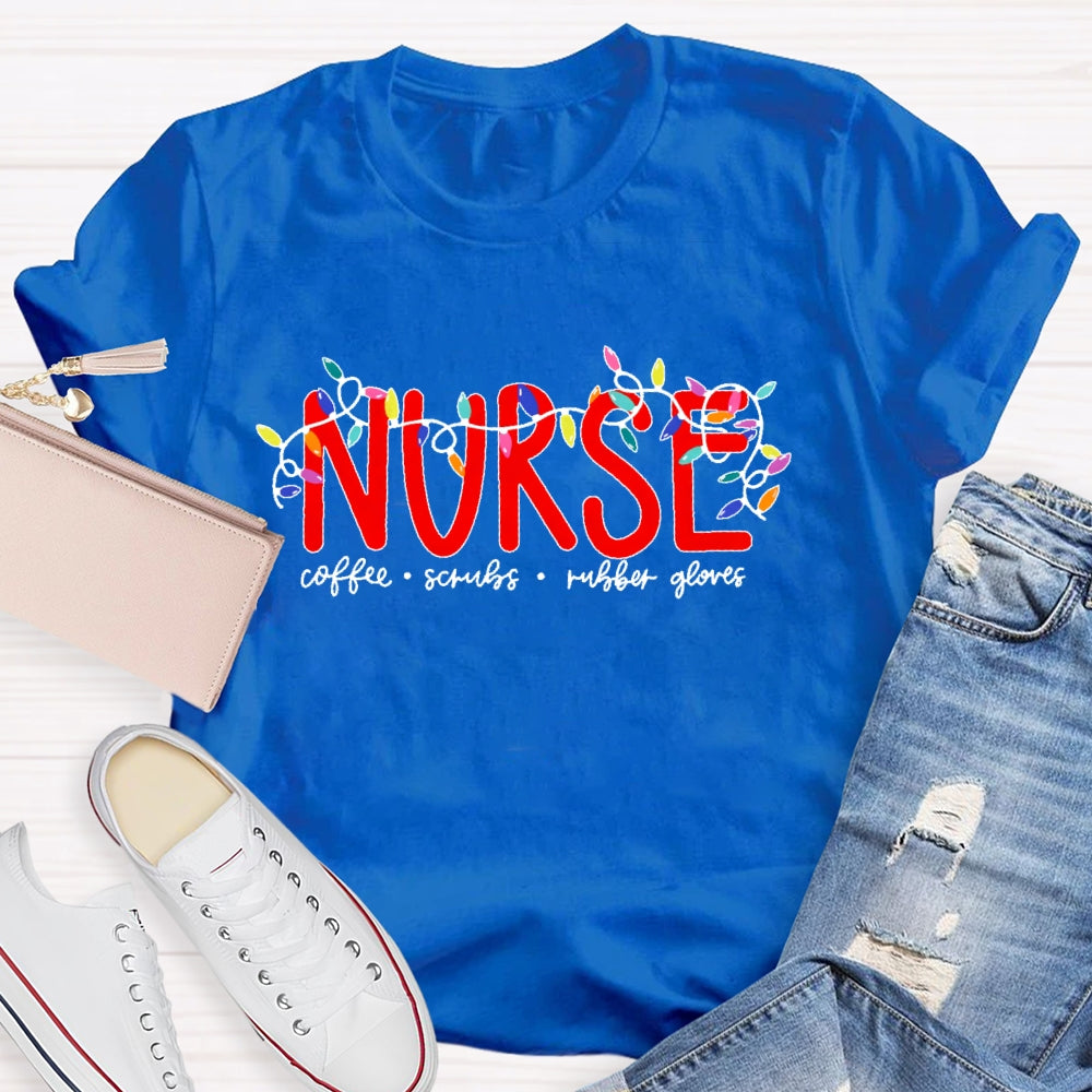 Nurse Christmas Coffee Scrubs Rubber Gloves  T-shirt