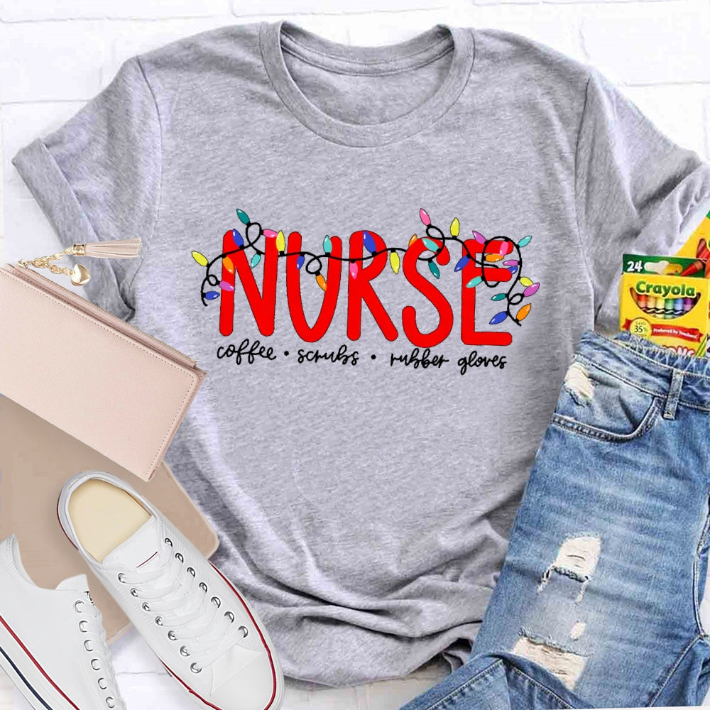 Nurse Christmas Coffee Scrubs Rubber Gloves  T-shirt