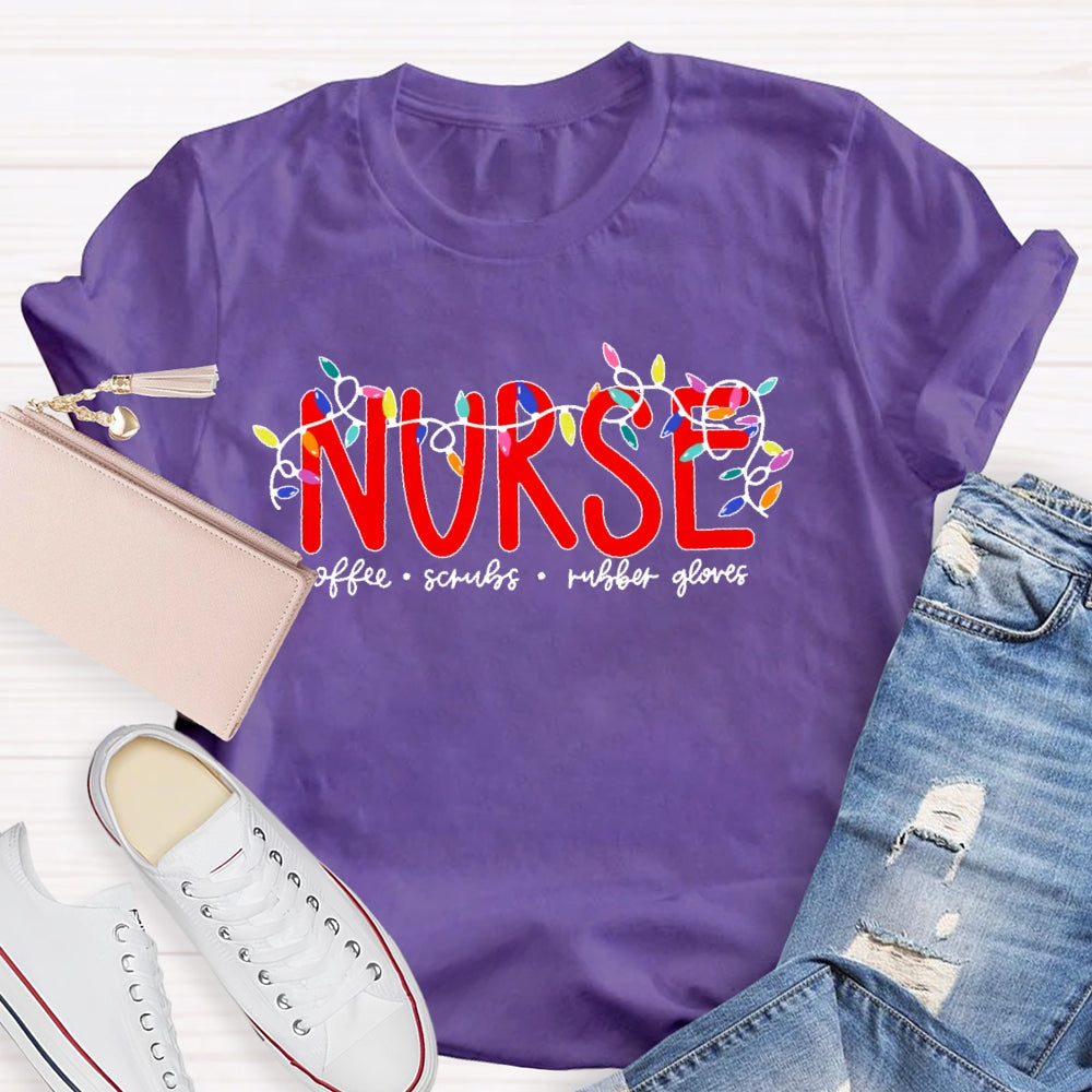 Nurse Christmas Coffee Scrubs Rubber Gloves  T-shirt
